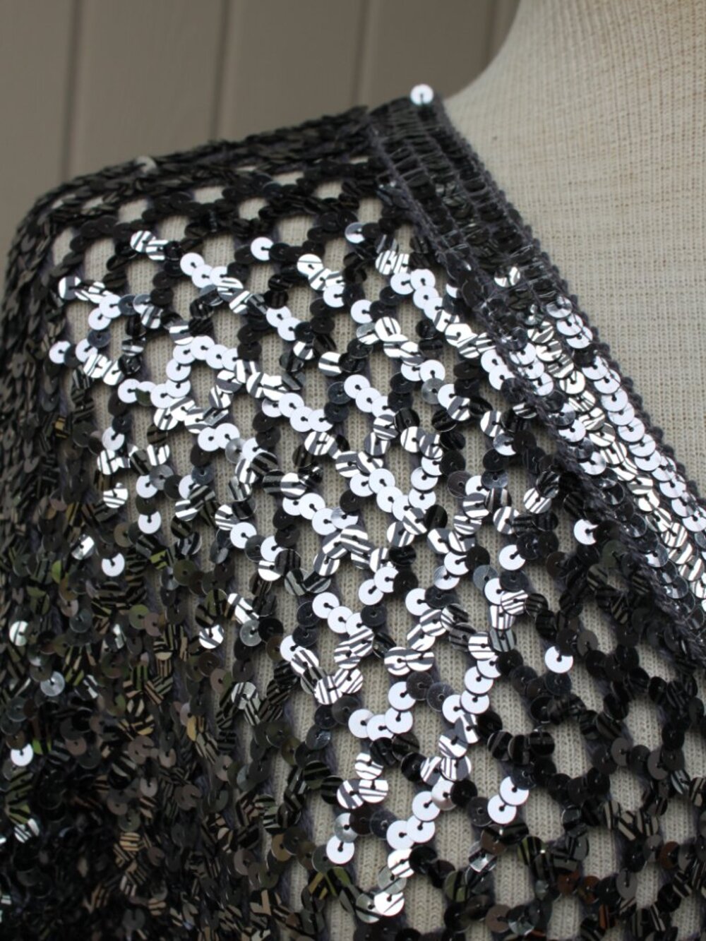 Vintage 70's Harry Action Silver Dolman Sleeve Sequin V-neck Disco Top XL - Picture 3 of 6